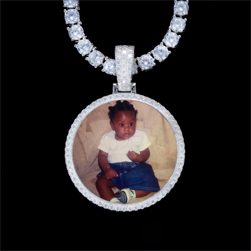 925S & VVS Moissanite 3D Circle Custom Picture Pendant