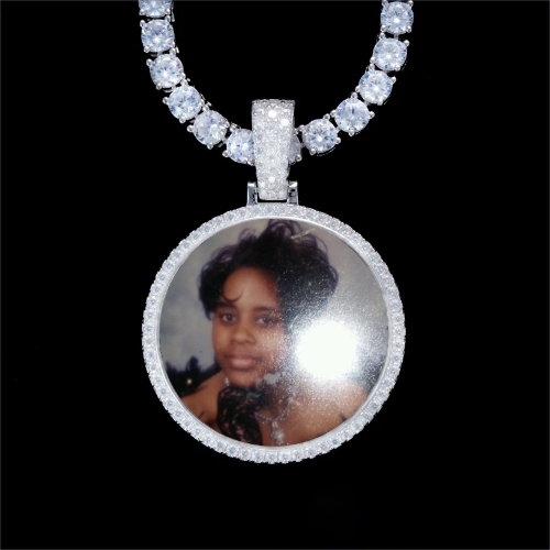 925S & VVS Moissanite 3D Circle Custom Picture Pendant