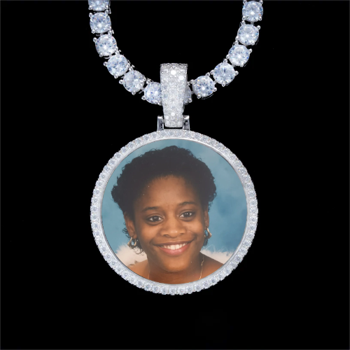 925S & VVS Moissanite 3D Circle Custom Picture Pendant