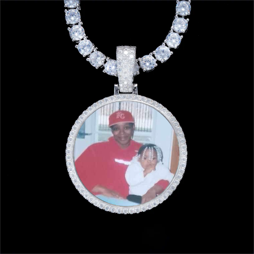 925S & VVS Moissanite 3D Circle Custom Picture Pendant