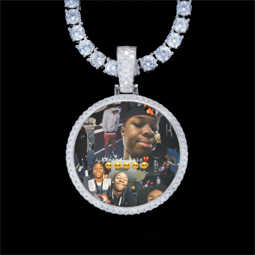 925S & VVS Moissanite 3D Circle Custom Picture Pendant