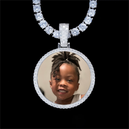 925S & VVS Moissanite 3D Circle Custom Picture Pendant