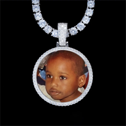 925S & VVS Moissanite 3D Circle Custom Picture Pendant
