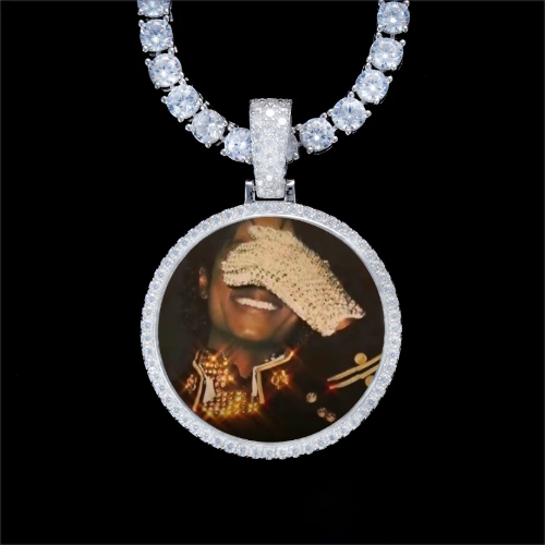 925S & VVS Moissanite 3D Circle Custom Picture Pendant