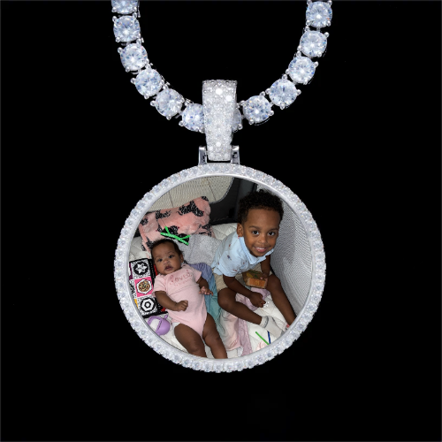 925S & VVS Moissanite 3D Circle Custom Picture Pendant