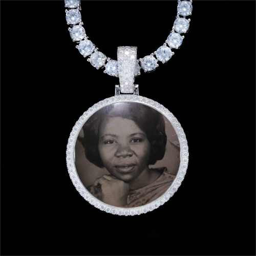 925S & VVS Moissanite 3D Circle Custom Picture Pendant
