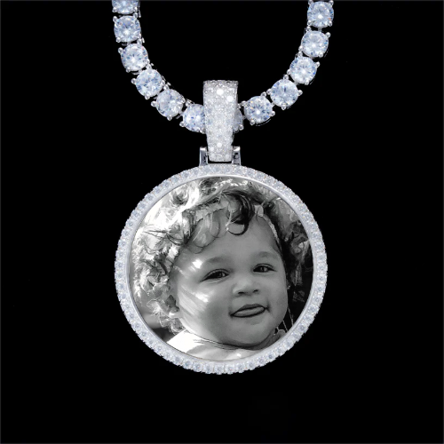 925S & VVS Moissanite 3D Circle Custom Picture Pendant