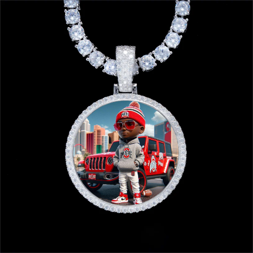 925S & VVS Moissanite 3D Circle Custom Picture Pendant