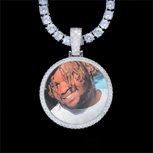 925S & VVS Moissanite 3D Circle Custom Picture Pendant