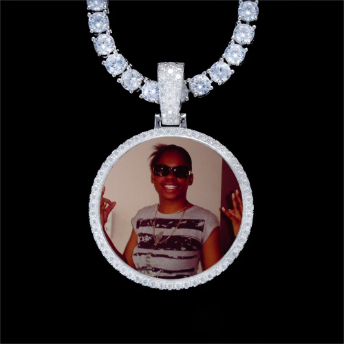 925S & VVS Moissanite 3D Circle Custom Picture Pendant