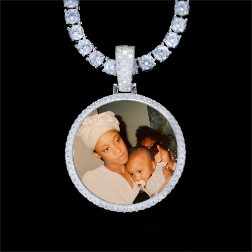 925S & VVS Moissanite 3D Circle Custom Picture Pendant