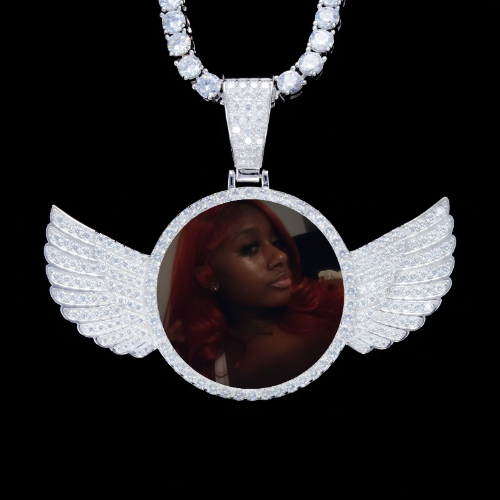 925S & VVS Moissanite 3D Wing Custom Picture Pendant