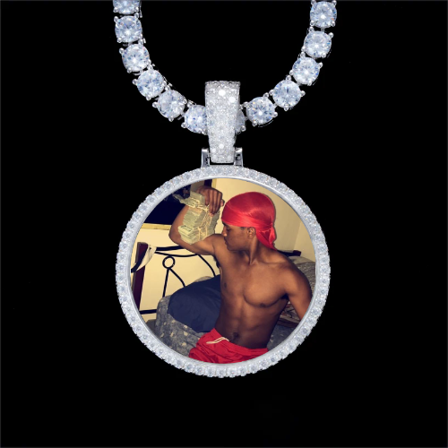 925S & VVS Moissanite 3D Circle Custom Picture Pendant
