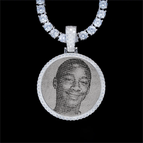 925S & VVS Moissanite 3D Circle Custom Picture Pendant