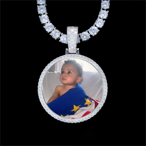 925S & VVS Moissanite 3D Circle Custom Picture Pendant