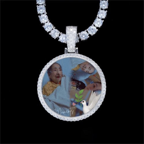925S & VVS Moissanite 3D Circle Custom Picture Pendant