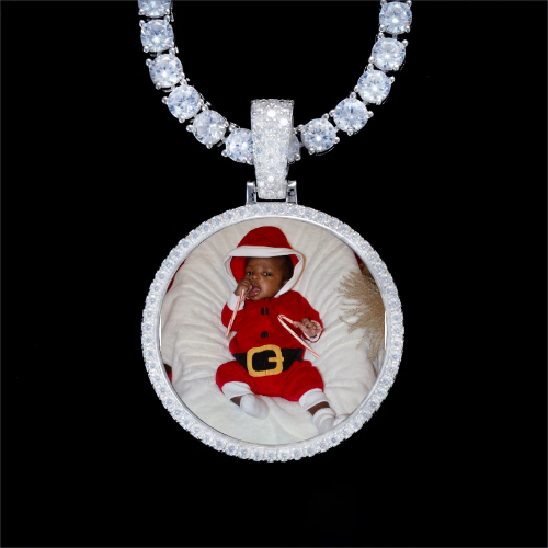 925S & VVS Moissanite 3D Circle Custom Picture Pendant