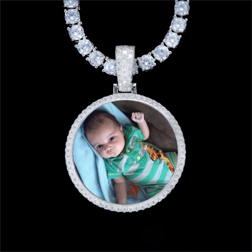 925S & VVS Moissanite 3D Circle Custom Picture Pendant