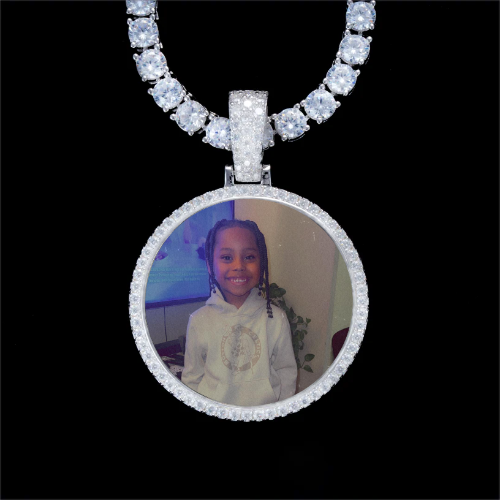925S & VVS Moissanite 3D Circle Custom Picture Pendant
