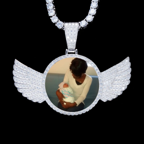 925S & VVS Moissanite 3D Wing Custom Picture Pendant