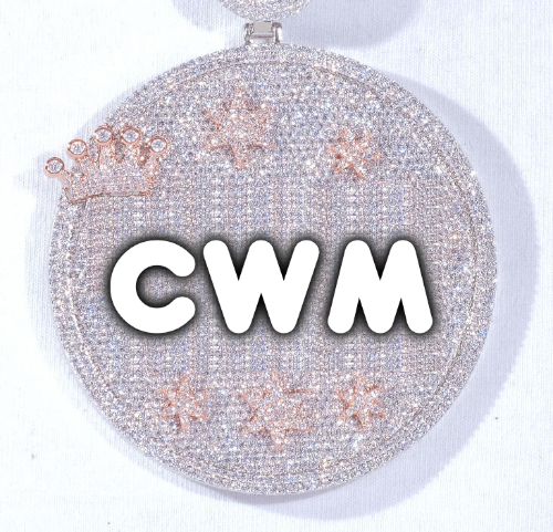 CUSTOM LETTER NECKLACE 3D BIG CROWN DISC