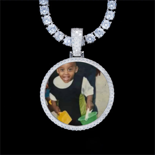 925S & VVS Moissanite 3D Circle Custom Picture Pendant