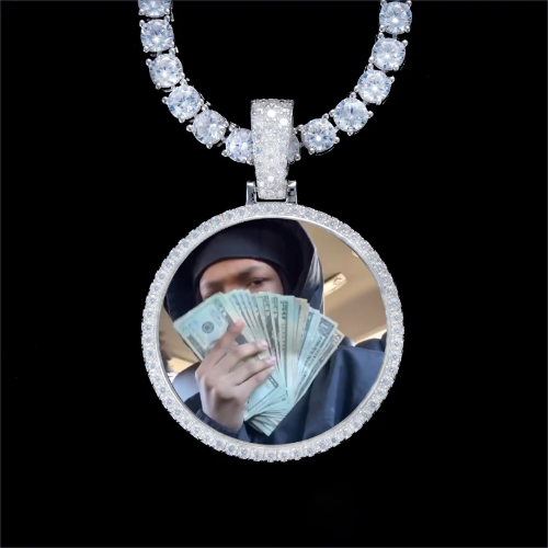 925S & VVS Moissanite 3D Circle Custom Picture Pendant