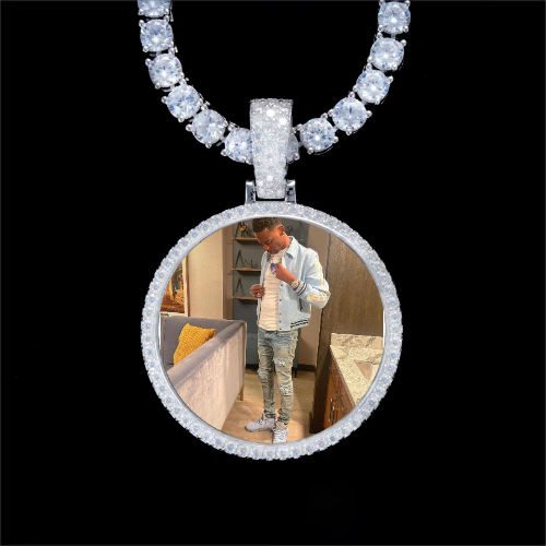 925S & VVS Moissanite 3D Circle Custom Picture Pendant