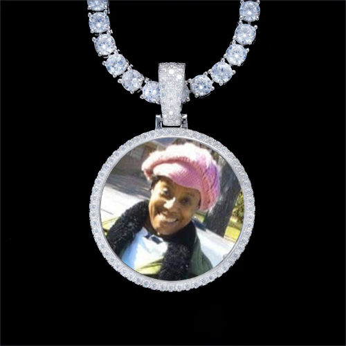 925S & VVS Moissanite 3D Circle Custom Picture Pendant