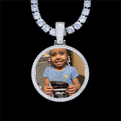 925S & VVS Moissanite 3D Circle Custom Picture Pendant
