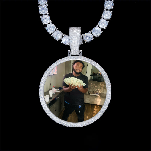 925S & VVS Moissanite 3D Circle Custom Picture Pendant