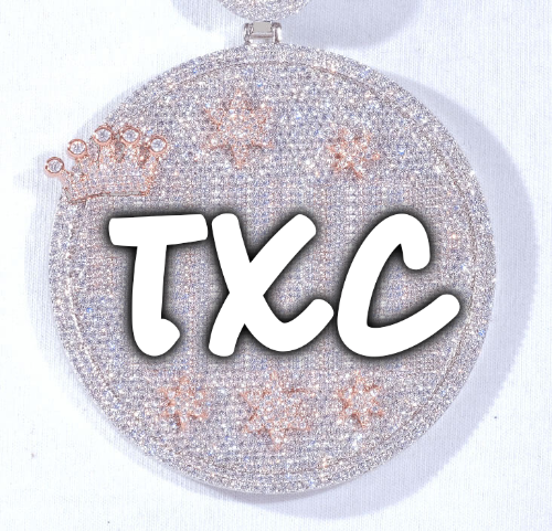 CUSTOM LETTER NECKLACE 3D BIG CROWN DISC