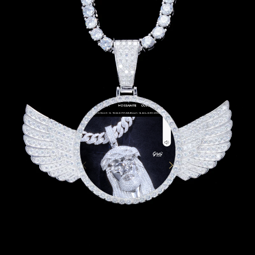 925S & VVS Moissanite 3D Wing Custom Picture Pendant