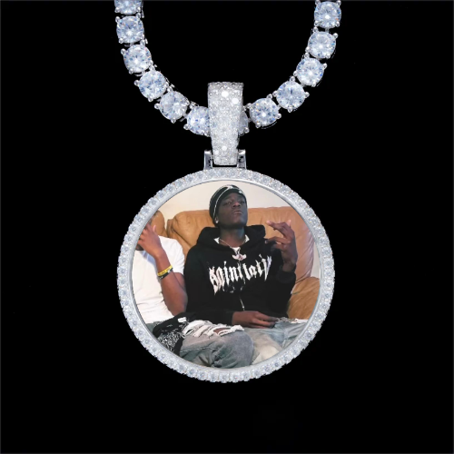925S & VVS Moissanite 3D Circle Custom Picture Pendant