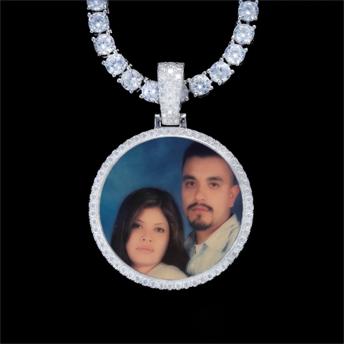 925S & VVS Moissanite 3D Circle Custom Picture Pendant