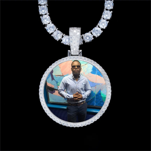925S & VVS Moissanite 3D Circle Custom Picture Pendant