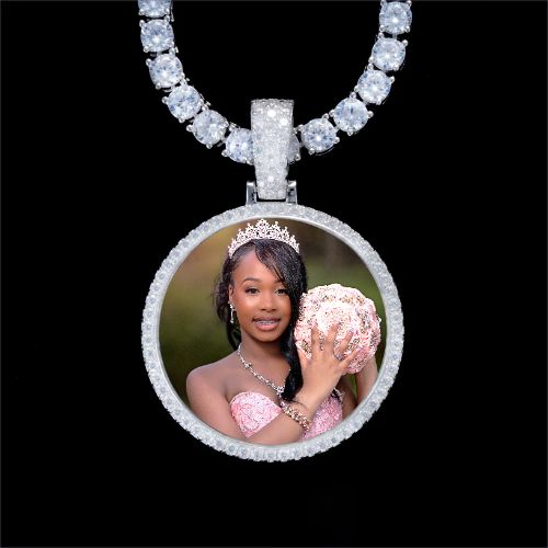 925S & VVS Moissanite 3D Circle Custom Picture Pendant