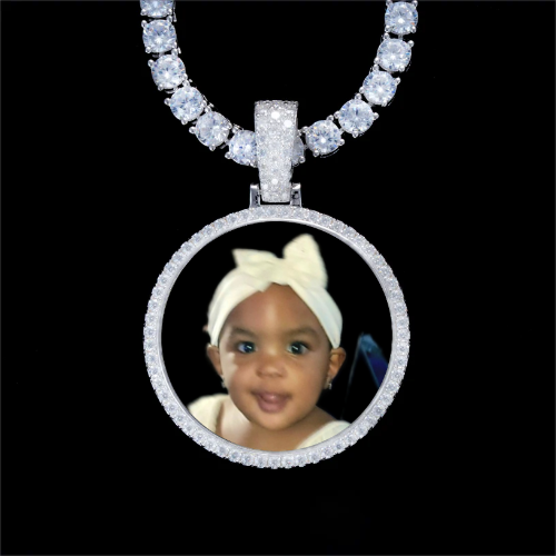 925S & VVS Moissanite 3D Circle Custom Picture Pendant