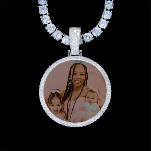 925S & VVS Moissanite 3D Circle Custom Picture Pendant