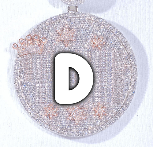 CUSTOM LETTER NECKLACE 3D BIG CROWN DISC