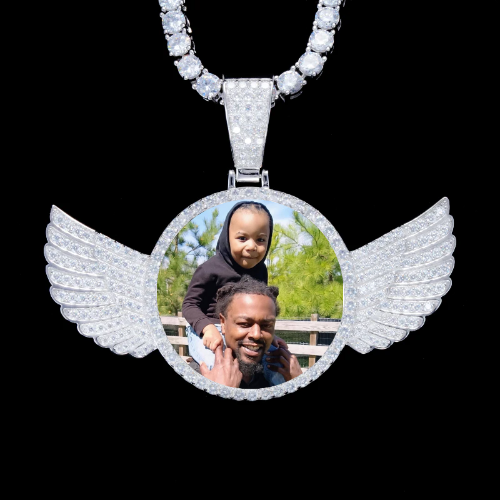 925S & VVS Moissanite 3D Wing Custom Picture Pendant