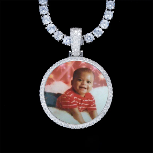 925S & VVS Moissanite 3D Circle Custom Picture Pendant