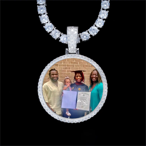 925S & VVS Moissanite 3D Circle Custom Picture Pendant