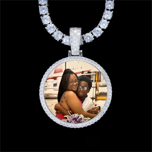925S & VVS Moissanite 3D Circle Custom Picture Pendant