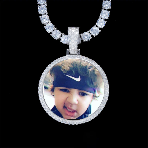 925S & VVS Moissanite 3D Circle Custom Picture Pendant
