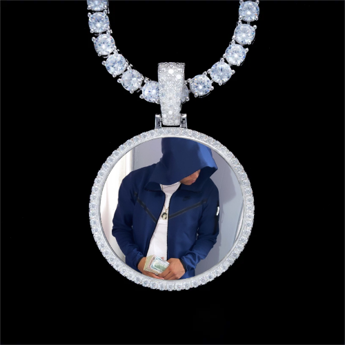 925S & VVS Moissanite 3D Circle Custom Picture Pendant