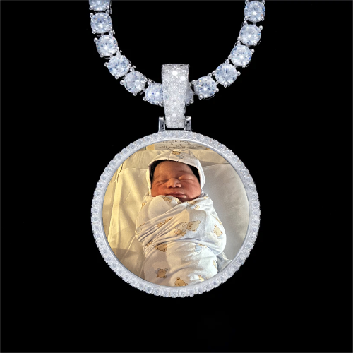 925S & VVS Moissanite 3D Circle Custom Picture Pendant