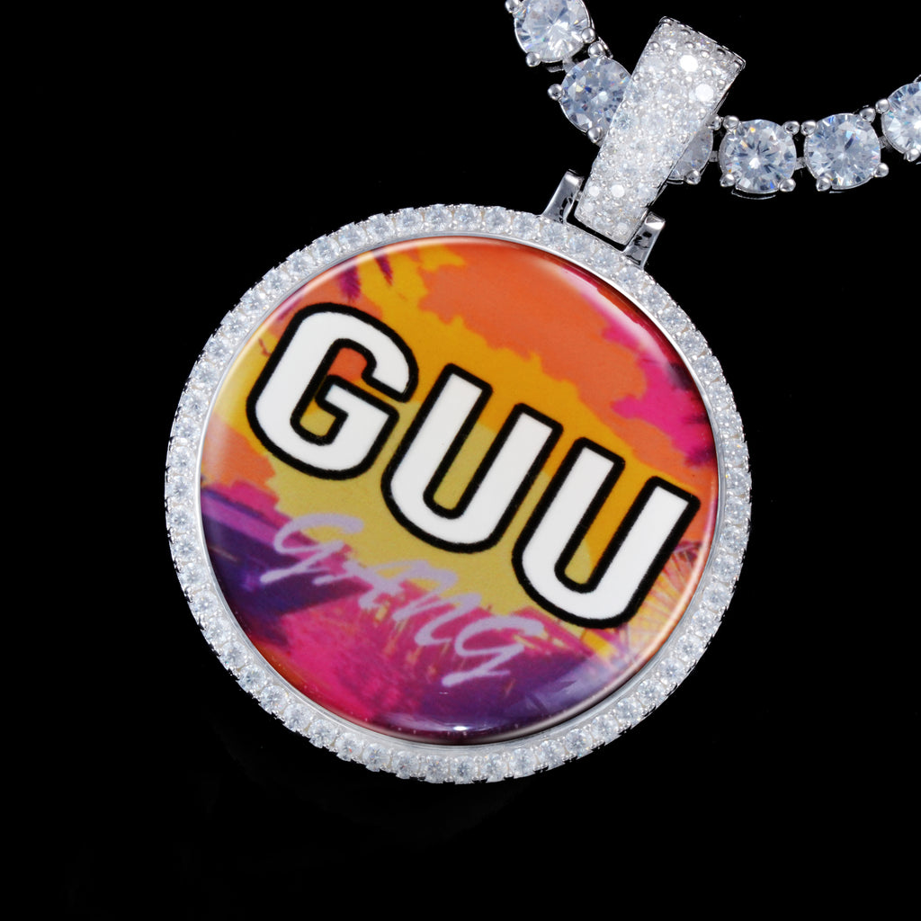 925S & VVS Moissanite 3D Circle Custom Picture Pendant