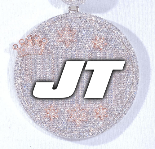 CUSTOM LETTER NECKLACE 3D BIG CROWN DISC