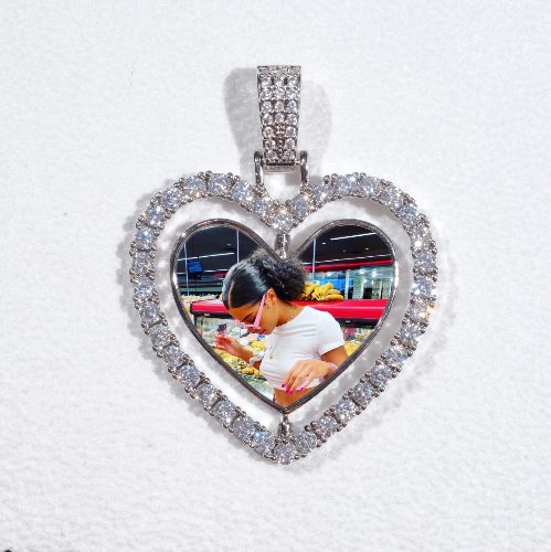 3D Spinning 2-Faced Heart Custom Picture Pendant